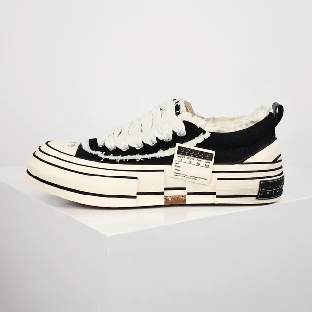 Black Beige Deconstructed Canvas Layered Striped Sole Sneakers 9