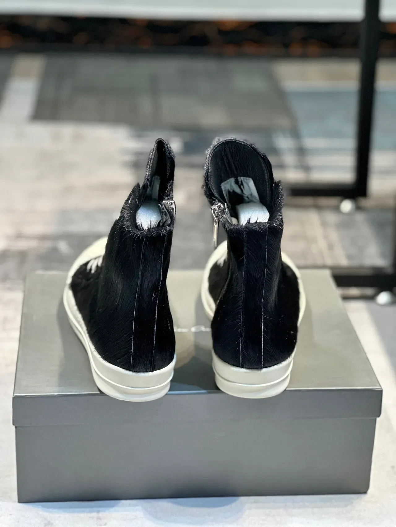 Black Beige High-Top Hair-On-Hide Upper Sneakers 2