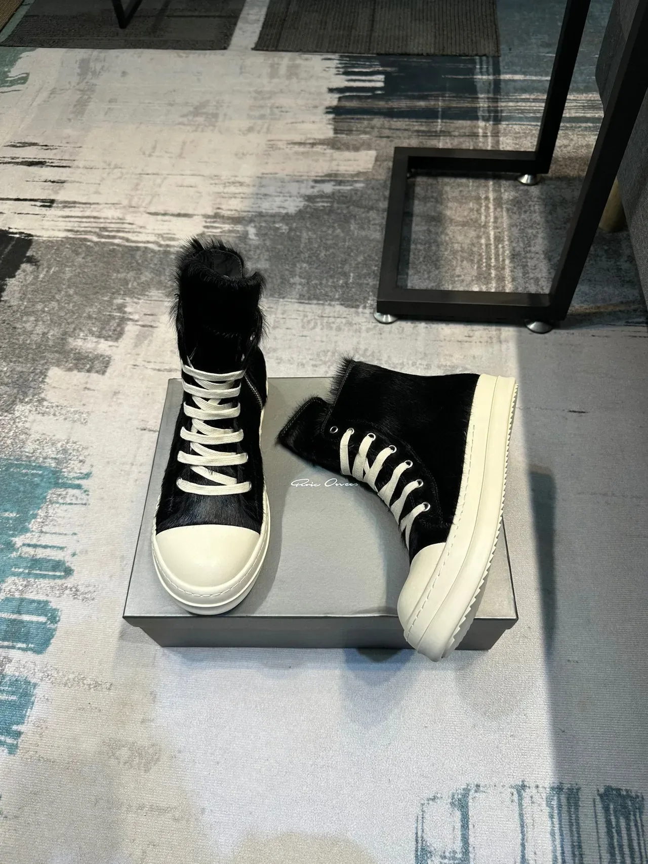 Black Beige High-Top Hair-On-Hide Upper Sneakers 4