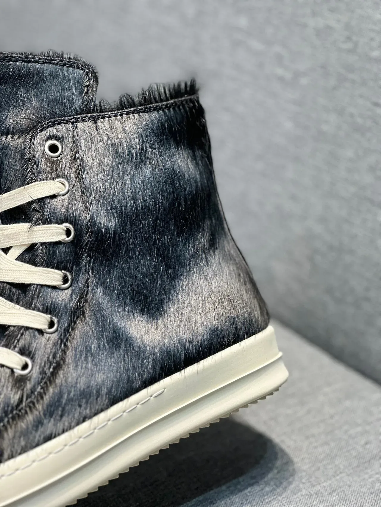 Black Beige High-Top Hair-On-Hide Upper Sneakers 8