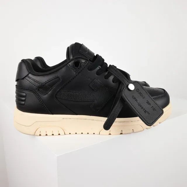 Black Beige Leather Upper Off-White Chunky Midsole Sneakers 3