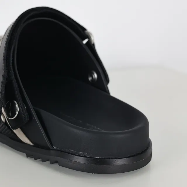 Black Beige Leather Upper Woven Strap Overlay Slippers 4
