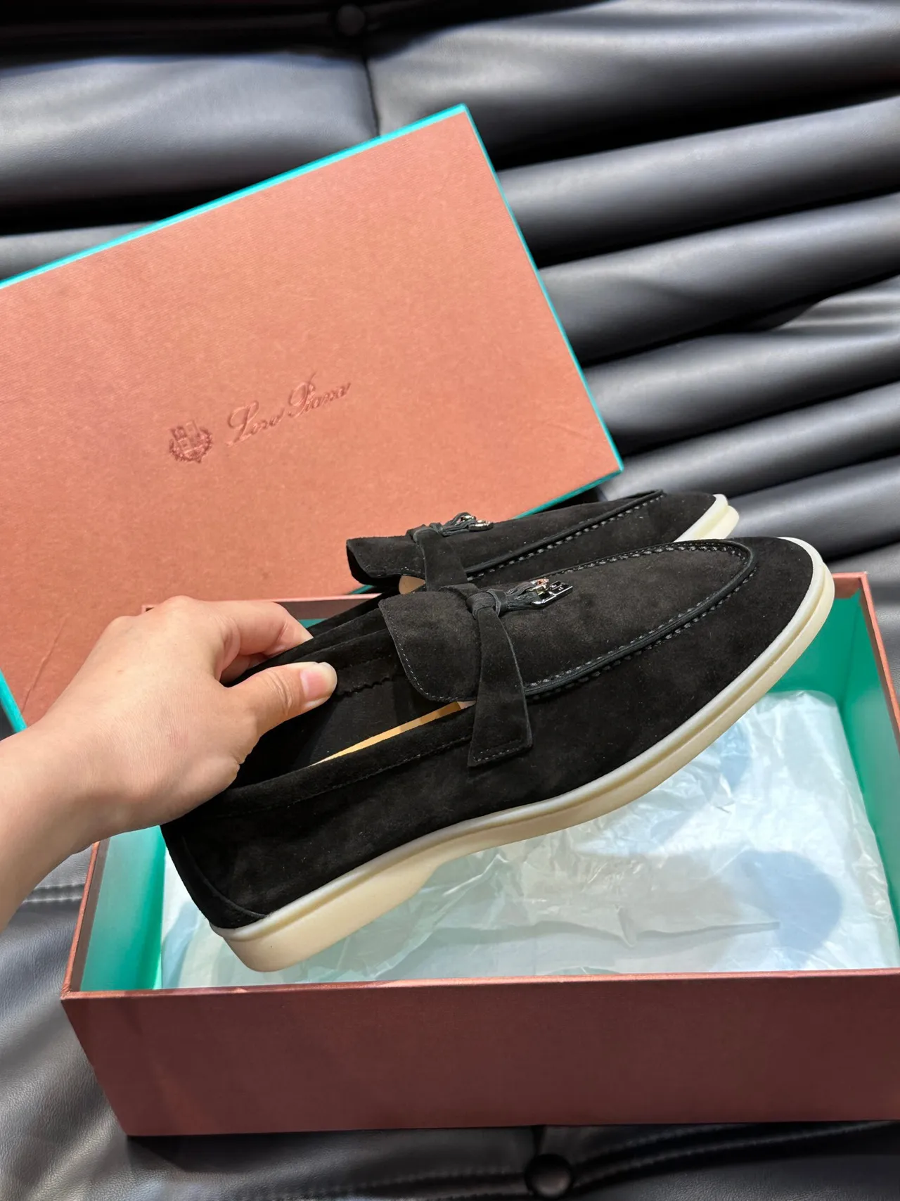 Black Beige Suede Slip-On Loafer 6
