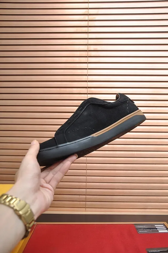 Black Beige Suede Upper Slip-On Construction Sneakers 5