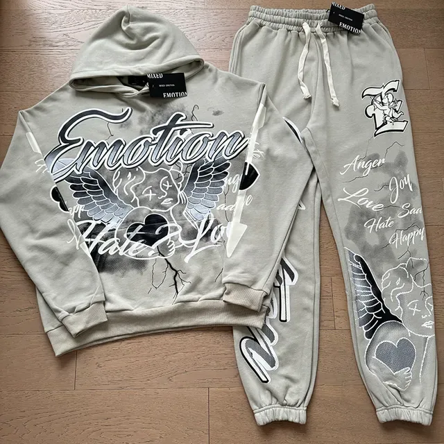 Black Blue Graphic-Print Oversized Fit Tracksuit 3