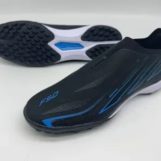 Negro Azul Slip-On Superior Ajustado al Tobillo Sin Costuras Construcción Sintética Zapatos de Fútbol para Césped