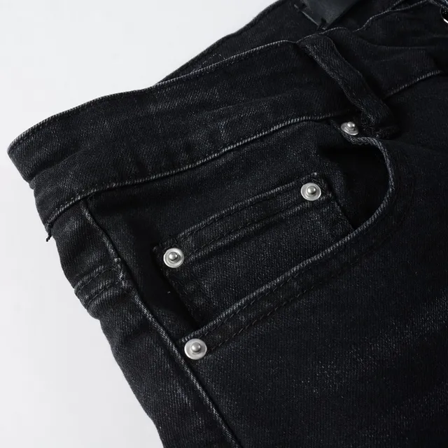 Black Blue Star-Print Appliqué Distressed Knee Jeans 6