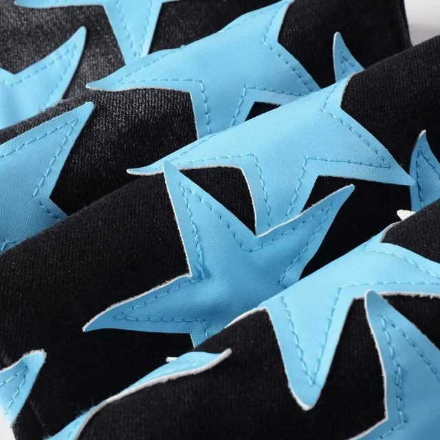 Black Blue Star-Print Appliqué Distressed Knee Jeans 16