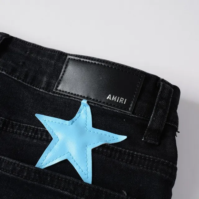 Black Blue Star-Print Appliqué Distressed Knee Jeans 18