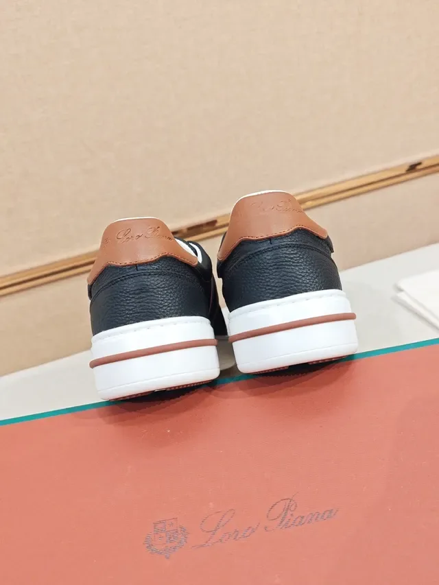Black Brown Textured Leather Upper White Platform Sole Sneakers 4
