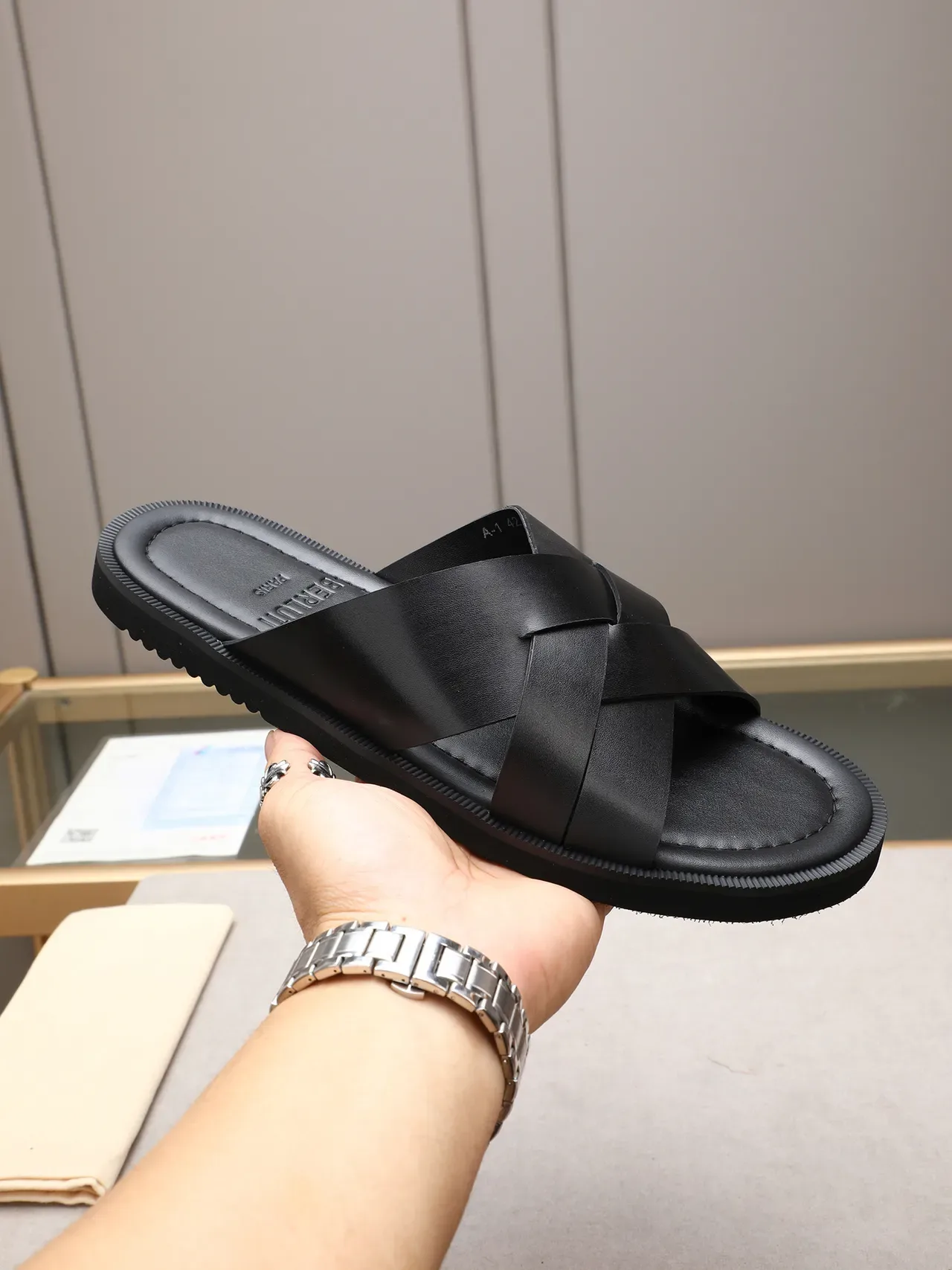 صندل كاجوال أسود وبني حزام منسوج قاع مسطح 11