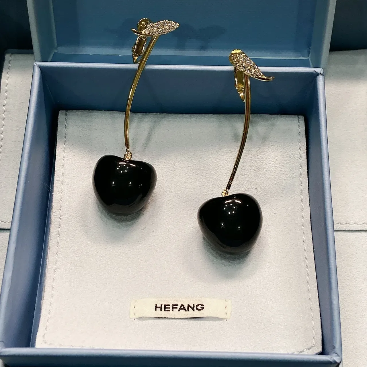 Black Cherry Pendant Gold-Tone Leaf Earrings 3