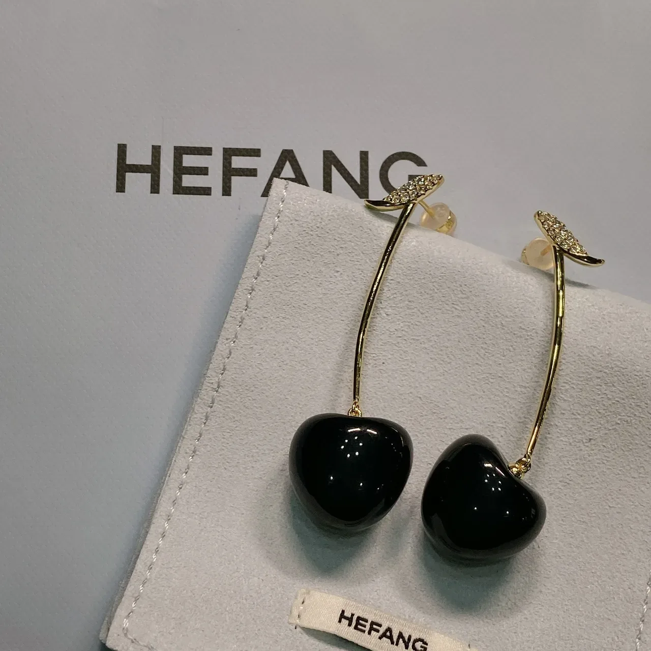 Black Cherry Pendant Gold-Tone Leaf Earrings 5