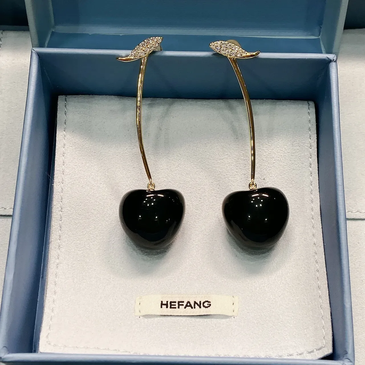Black Cherry Pendant Gold-Tone Leaf Earrings 6