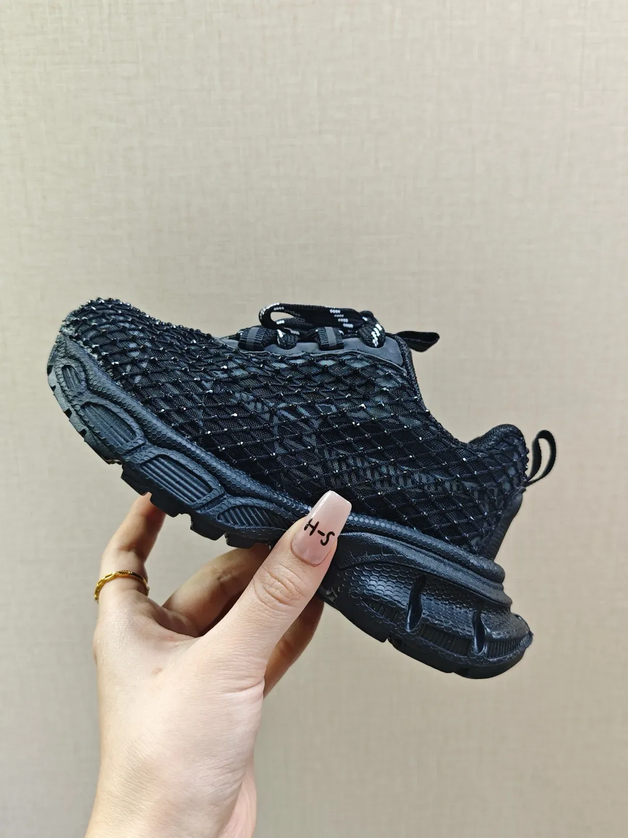 Black Chunky Sole Woven Mesh Upper Sneakers 4