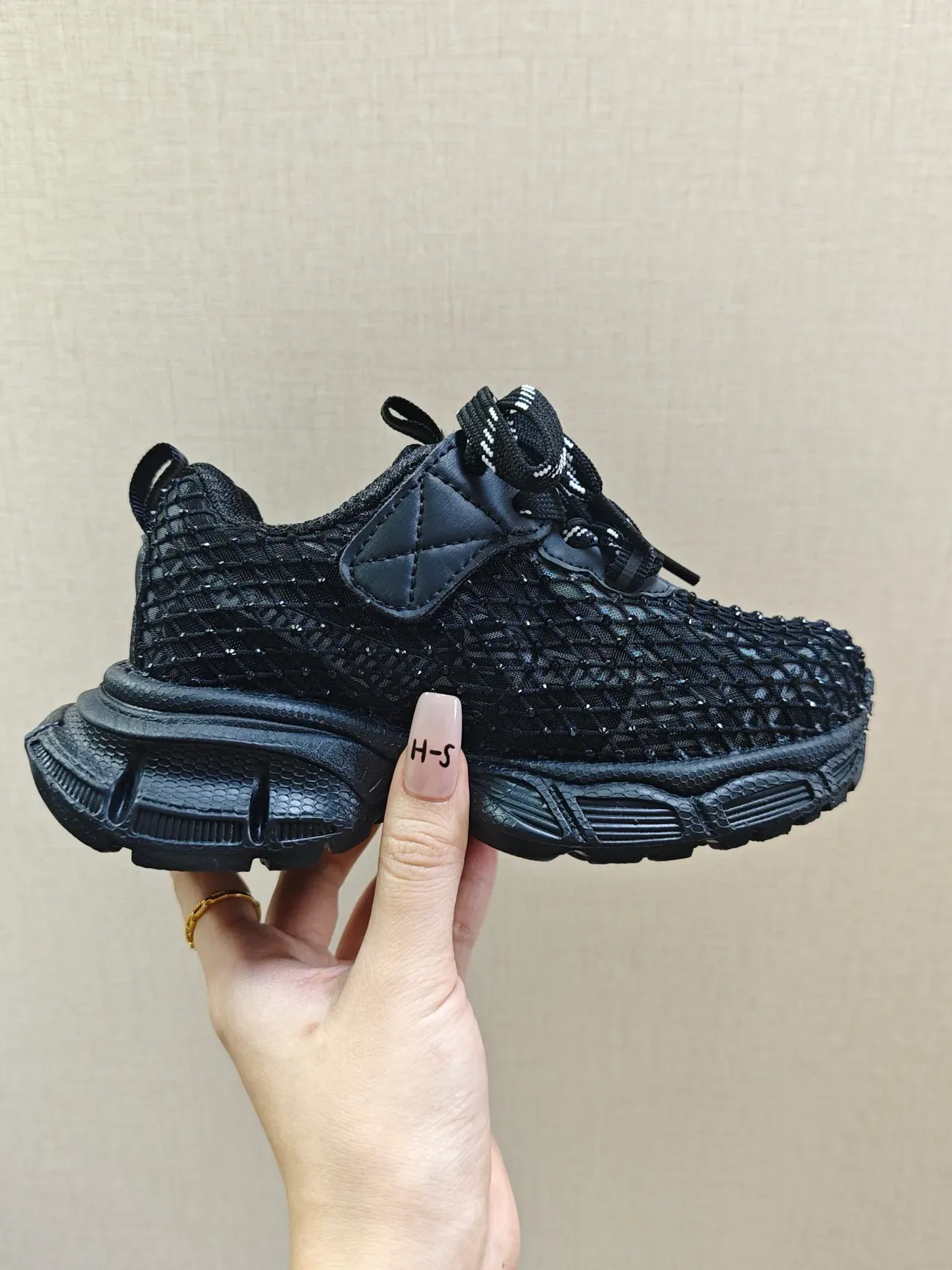 Black Chunky Sole Woven Mesh Upper Sneakers 5
