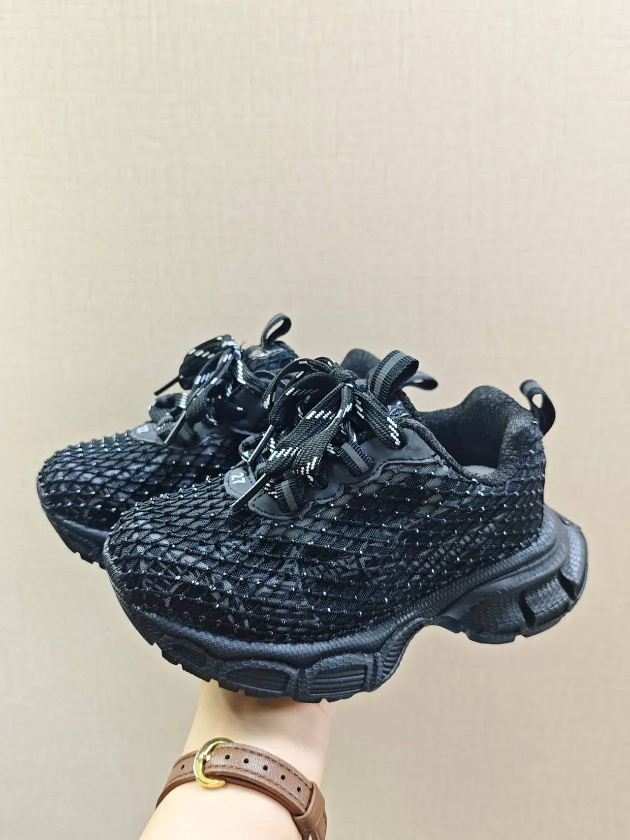 Black Chunky Sole Woven Mesh Upper Sneakers 9