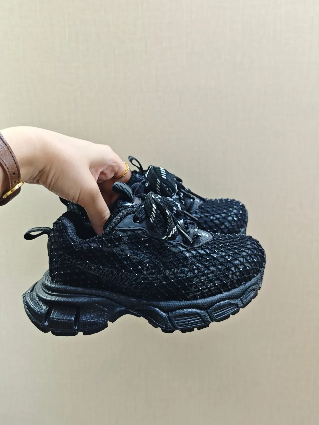 Black Chunky Sole Woven Mesh Upper Sneakers 10