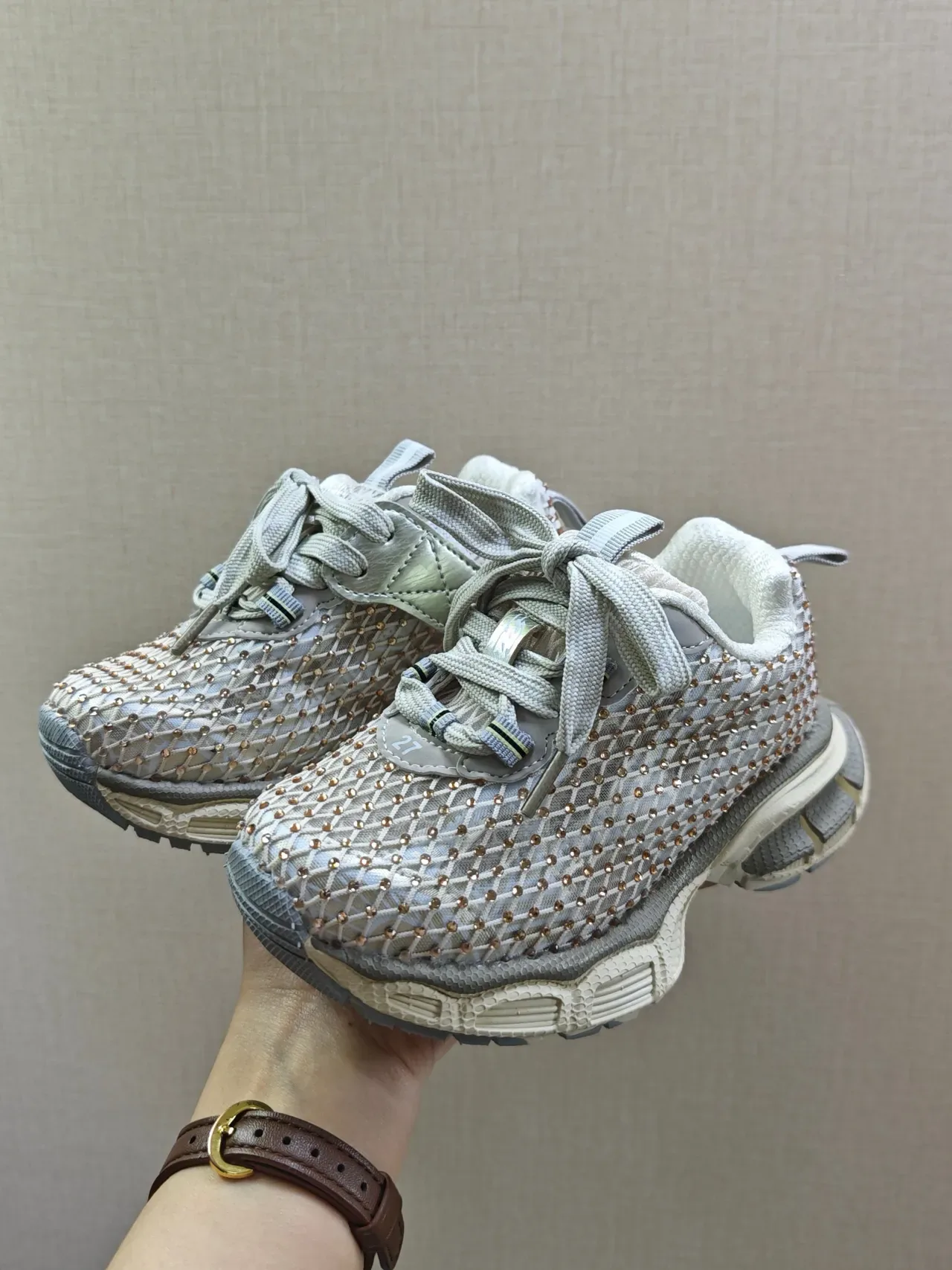 Black Chunky Sole Woven Mesh Upper Sneakers 18