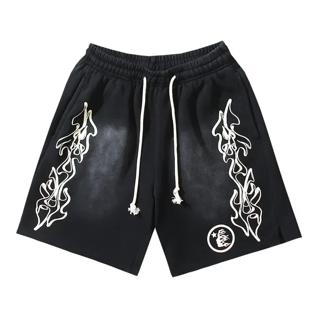 Black Flame Graphic Drawstring Waist Shorts 2