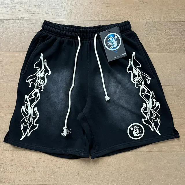 Black Flame Graphic Drawstring Waist Shorts 7