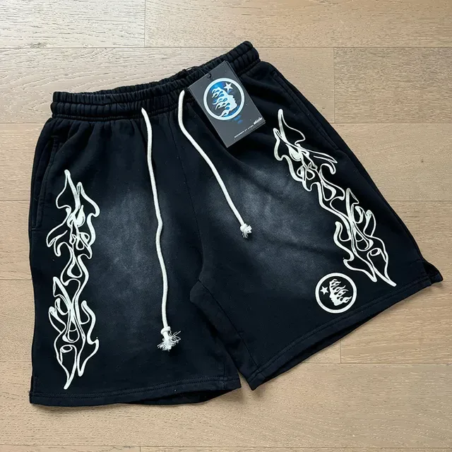 Black Flame Graphic Drawstring Waist Shorts 8