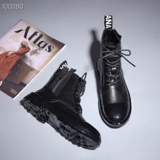 Black Glossy Patent Toe Cap Matte Textured Upper Ankle Boots