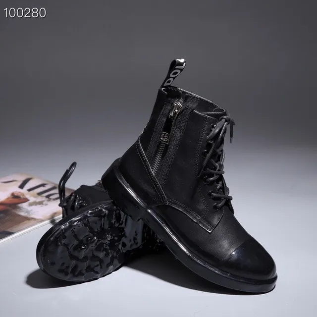 Black Glossy Patent Toe Cap Matte Textured Upper Ankle Boots 2
