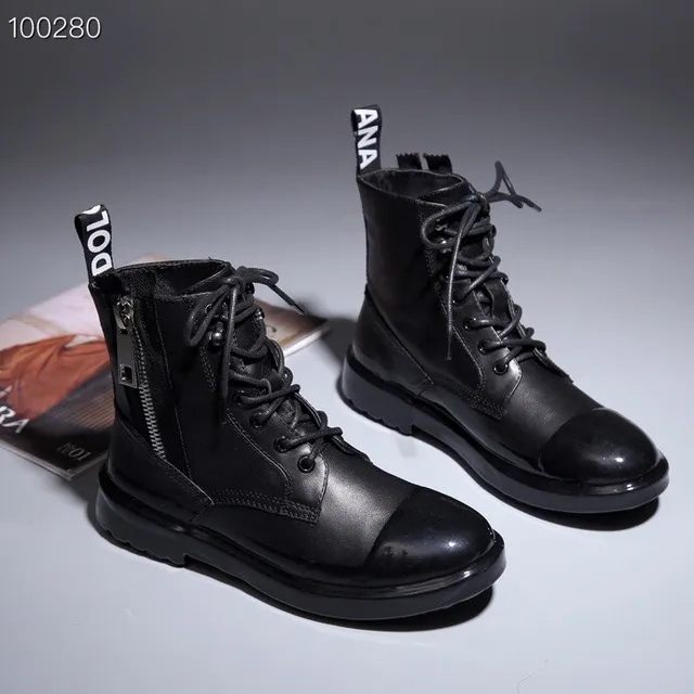 Black Glossy Patent Toe Cap Matte Textured Upper Ankle Boots 3