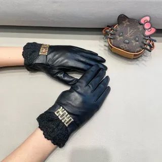 Black Gold Lace Cuff Leather Gloves