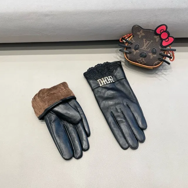 Black Gold Lace Cuff Leather Gloves 4