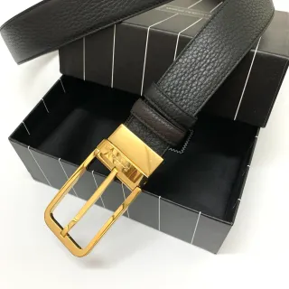 Black Gold Pebbled Rectangular Buckle Leather Belt