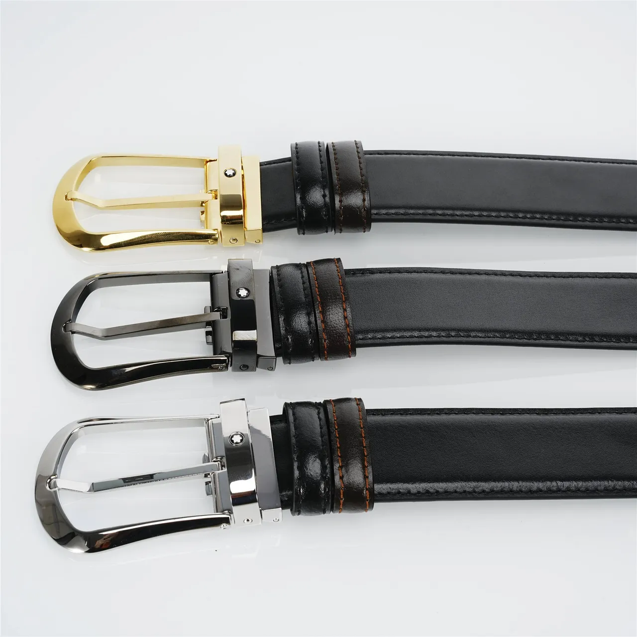 Black Gold Smooth Polished Buckle Leather Belt 2