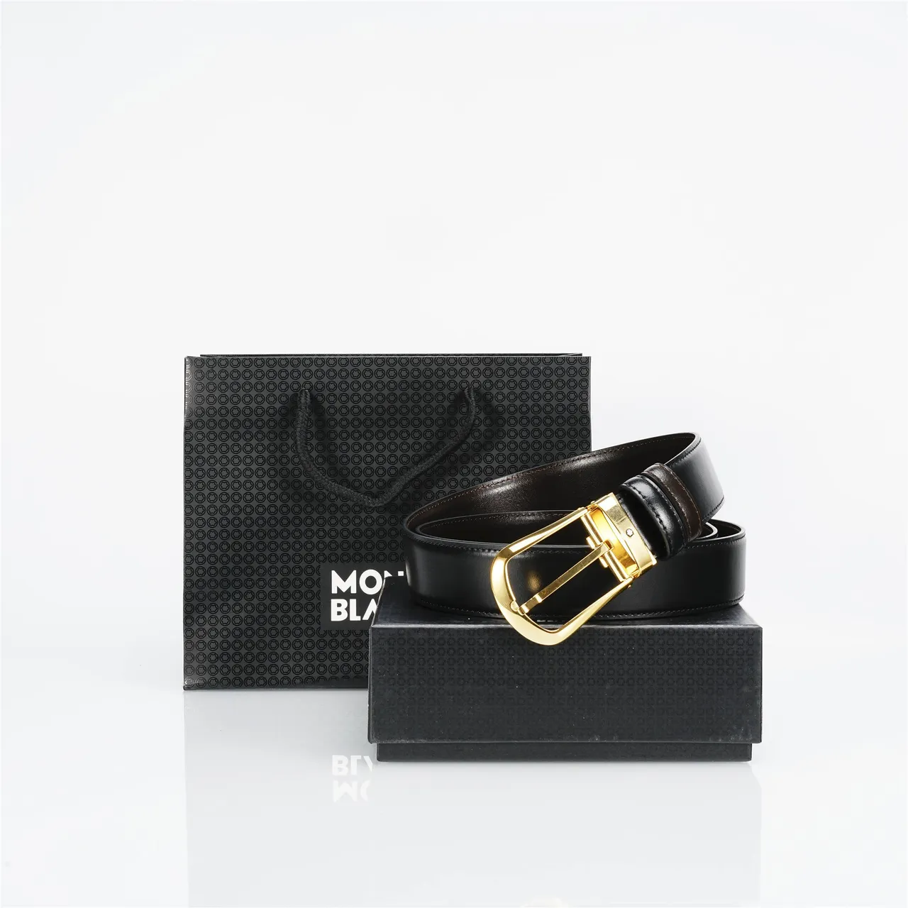 Black Gold Smooth Polished Buckle Leather Belt 3