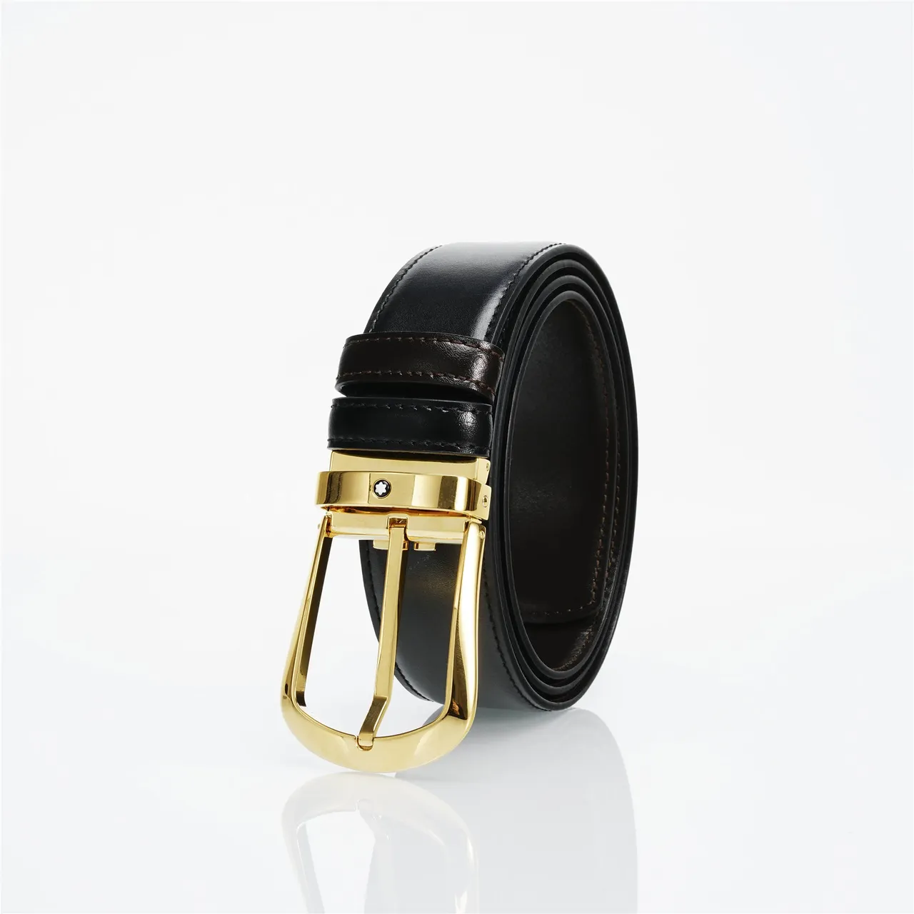 Black Gold Smooth Polished Buckle Leather Belt 5