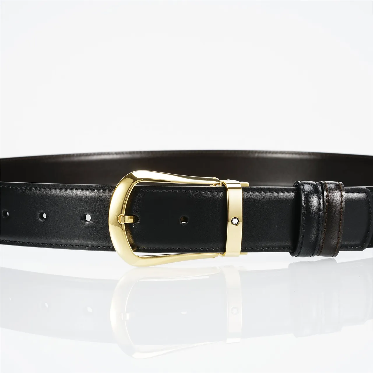 Black Gold Smooth Polished Buckle Leather Belt 6