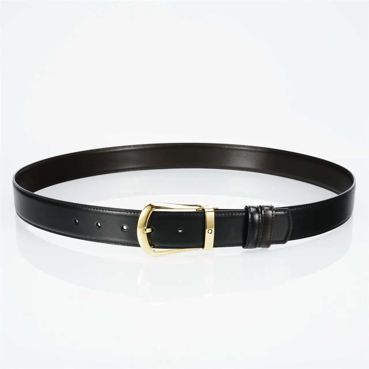 Black Gold Smooth Polished Buckle Leather Belt 7