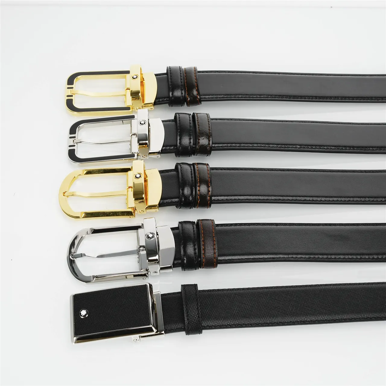 Black Gold Smooth Rectangular Buckle Leather Belt 2