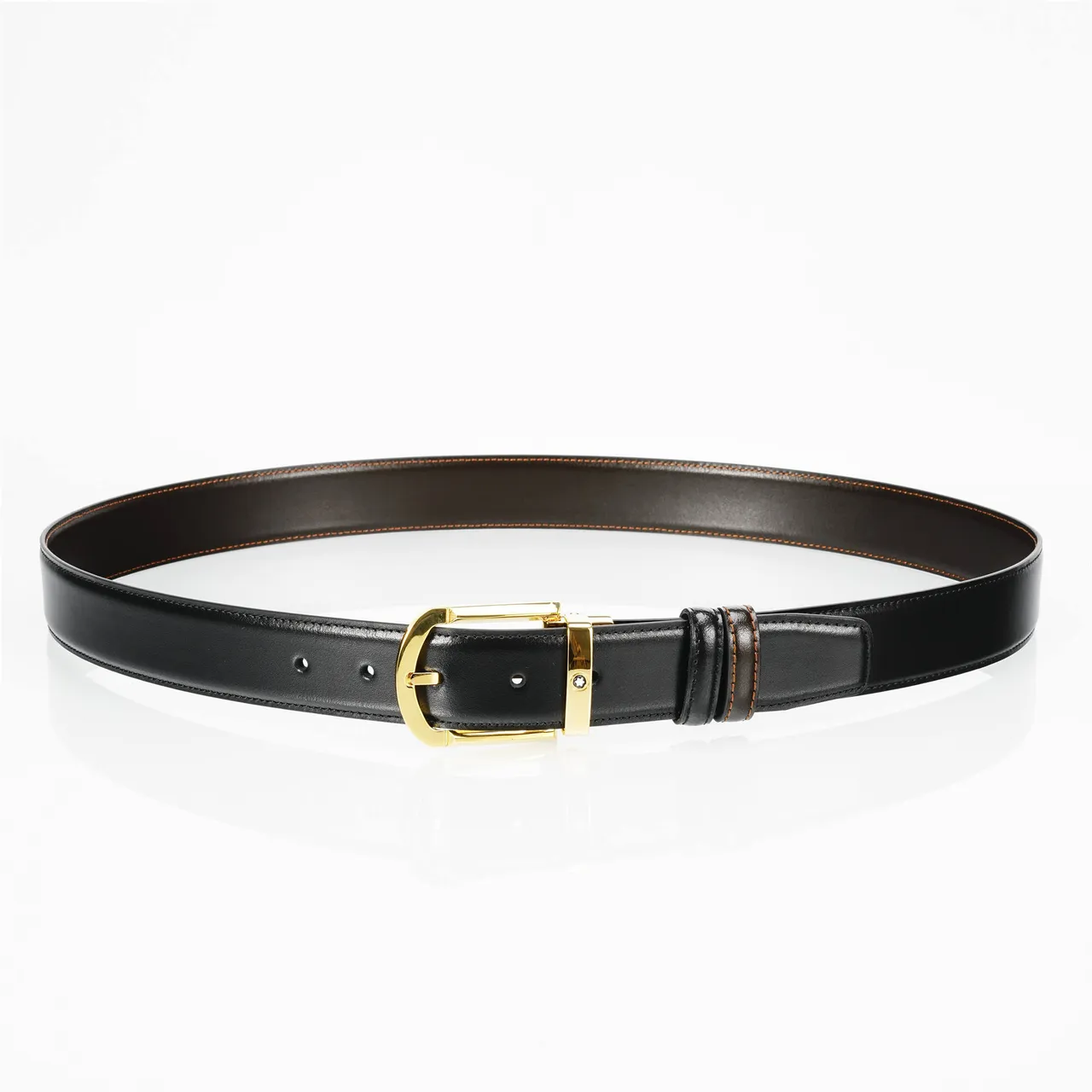 Black Gold Smooth Rectangular Buckle Leather Belt 7