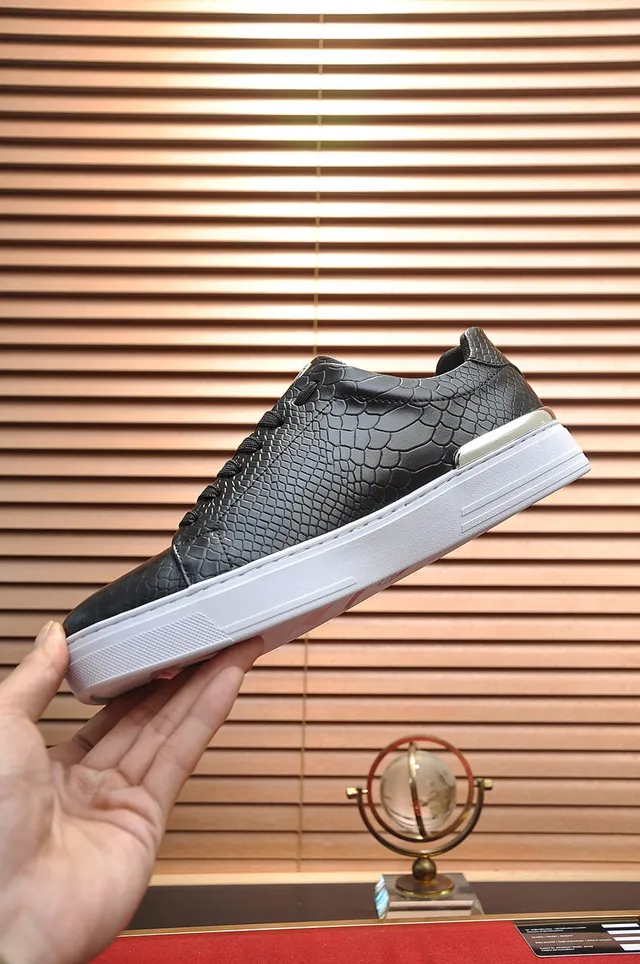 Black Gold Snake-Embossed Leather Hexagonal Logo Sneakers 6