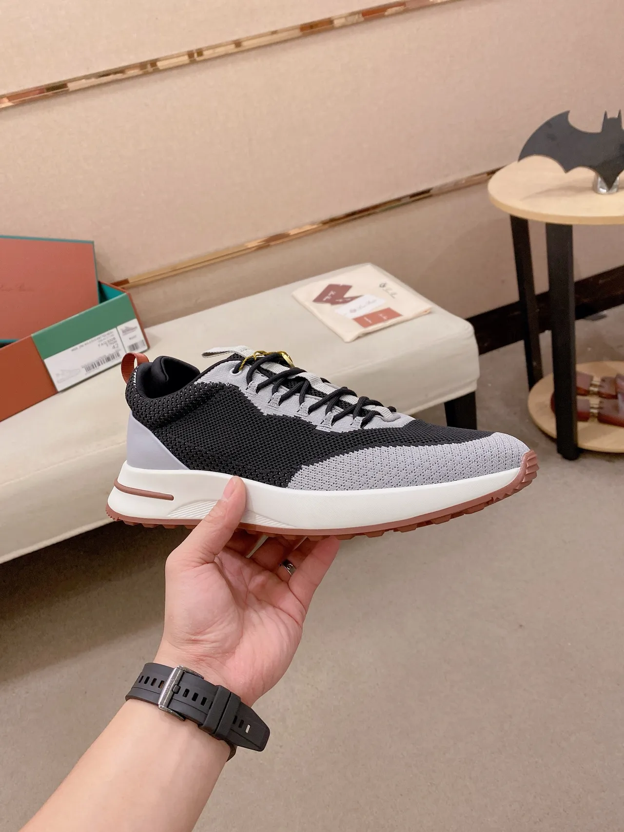 Black Gray Knit-and-Mesh Upper Sculpted White Midsole Sneakers 5