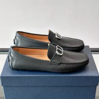 Black Leather Double-Bit Buckle Loafers