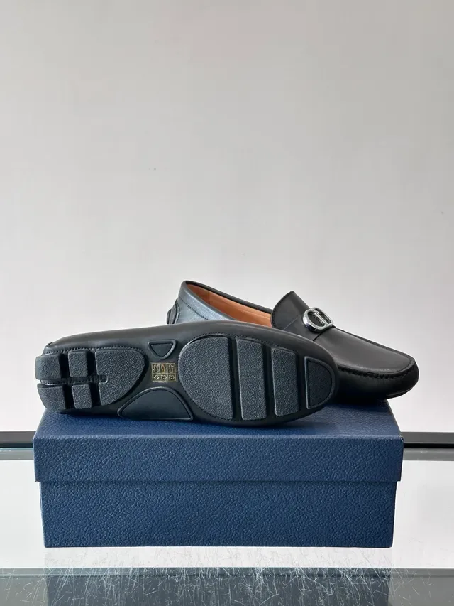 Black Leather Double-Bit Buckle Loafers 2