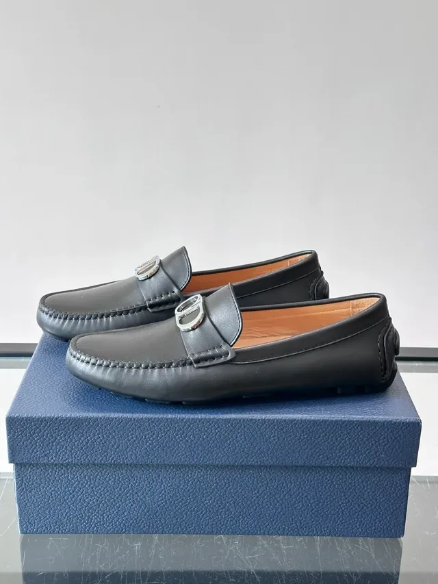 Black Leather Double-Bit Buckle Loafers 5