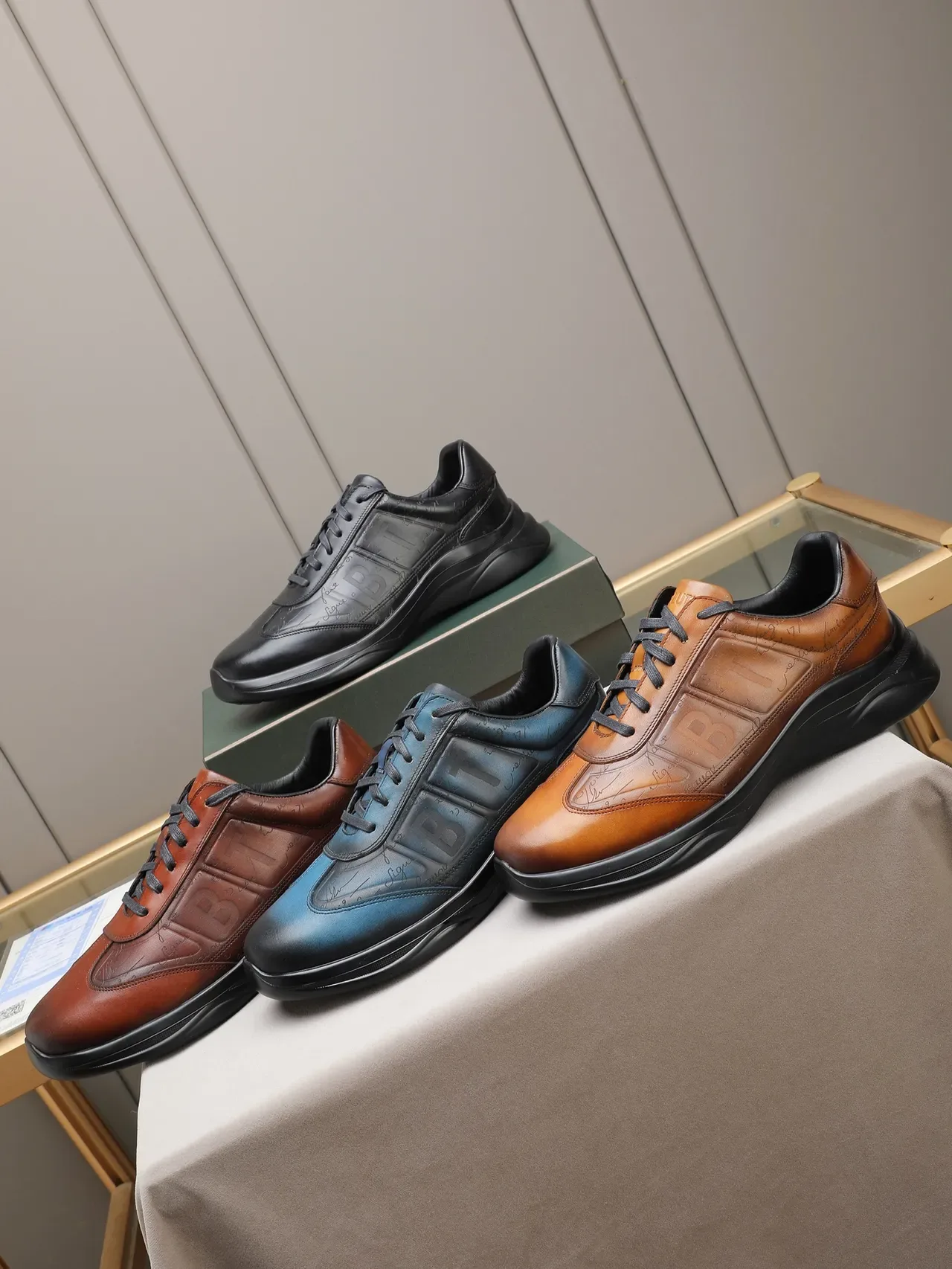 Black Leather Embossed Panel Lifestyle Sneaker 2