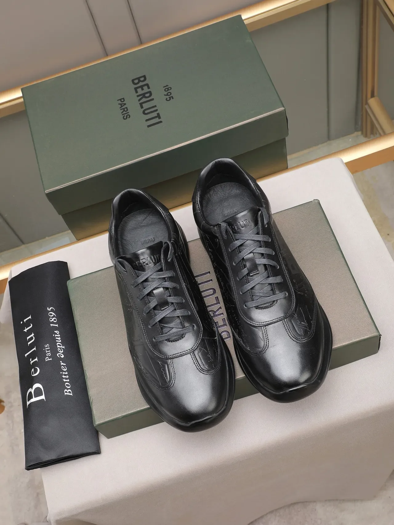Black Leather Embossed Panel Lifestyle Sneaker 3