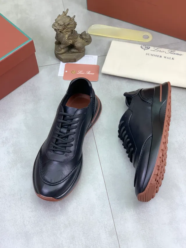 Black Leather Lace-Up Thick-Sole Casual Shoe 5
