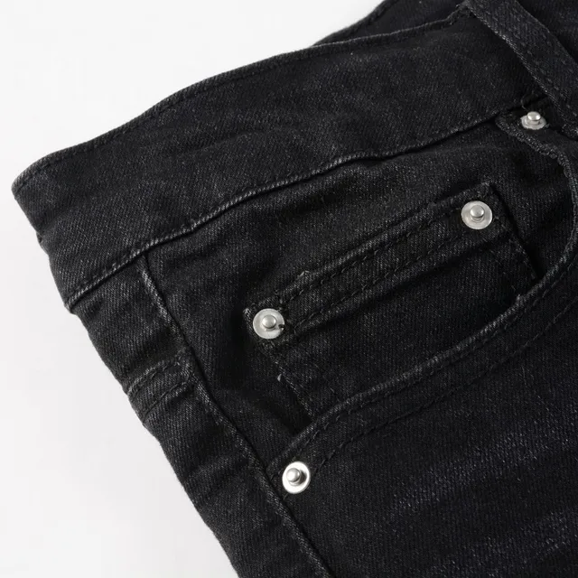 Black Metallic Star Appliqué Distressed Slim-Fit Jeans 4