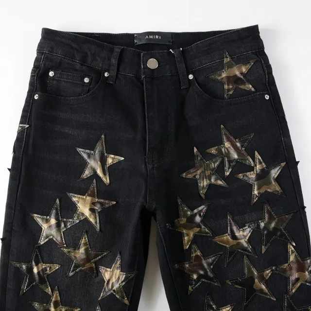 Black Metallic Star Appliqué Distressed Slim-Fit Jeans 7