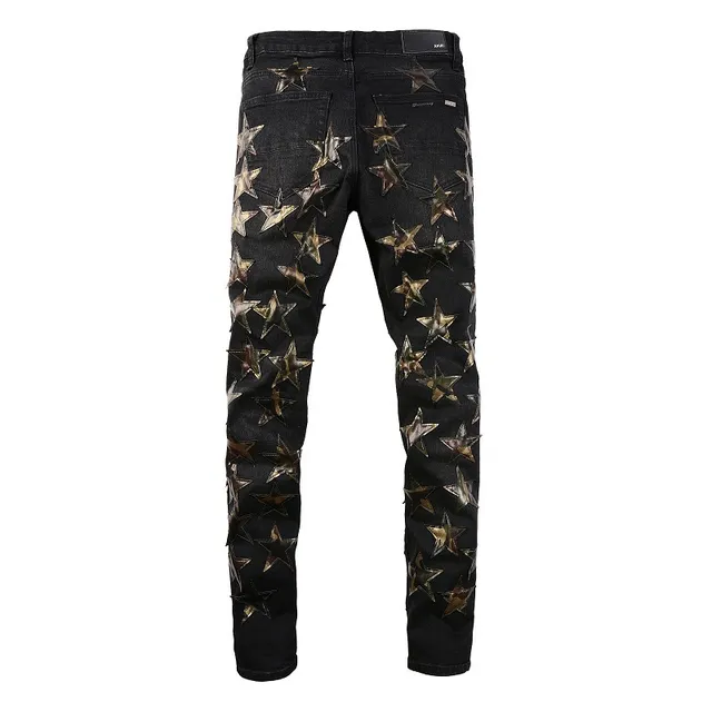 Black Metallic Star Appliqué Distressed Slim-Fit Jeans 12